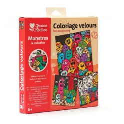 Set 3 tarjetas terciopelo para colorear monstruos