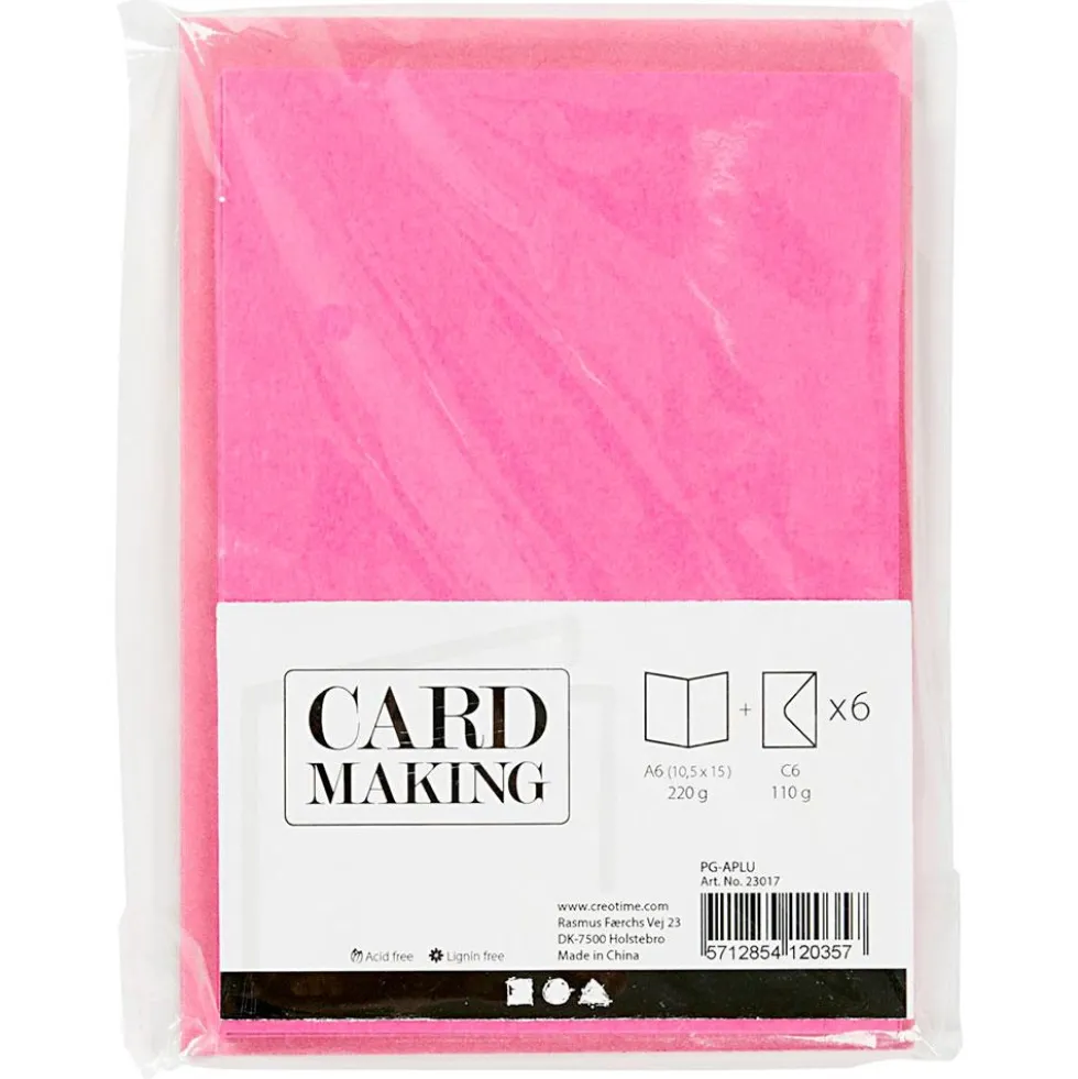 Tarjeta y sobre color rosa set 6 unidades